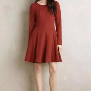 Dolan from Anthropologie Rust Piper Fit & Flare Long Sleeve Dress - Size - Large